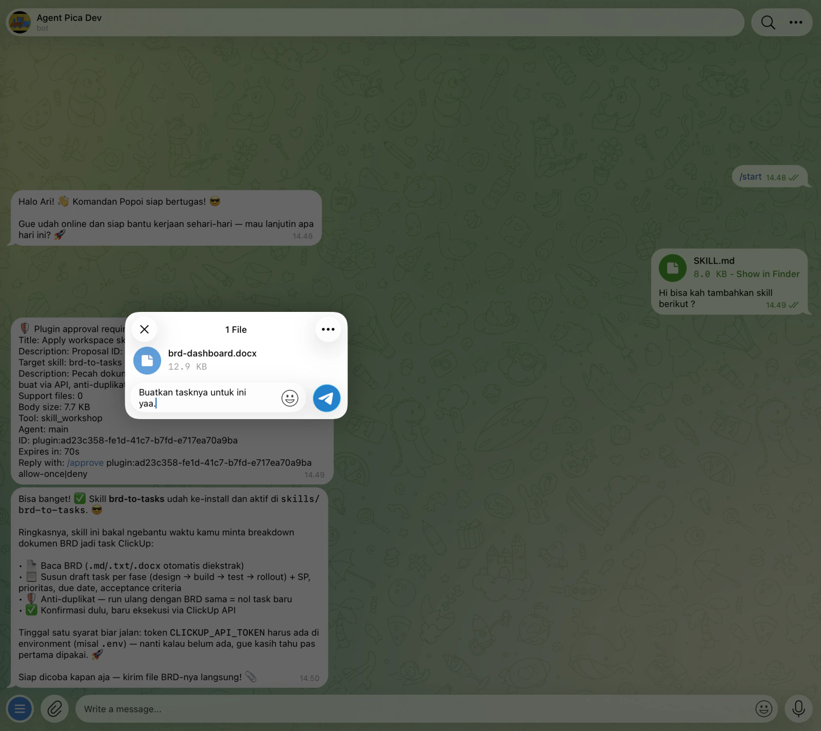 Dialog upload brd-dashboard.docx dengan caption
