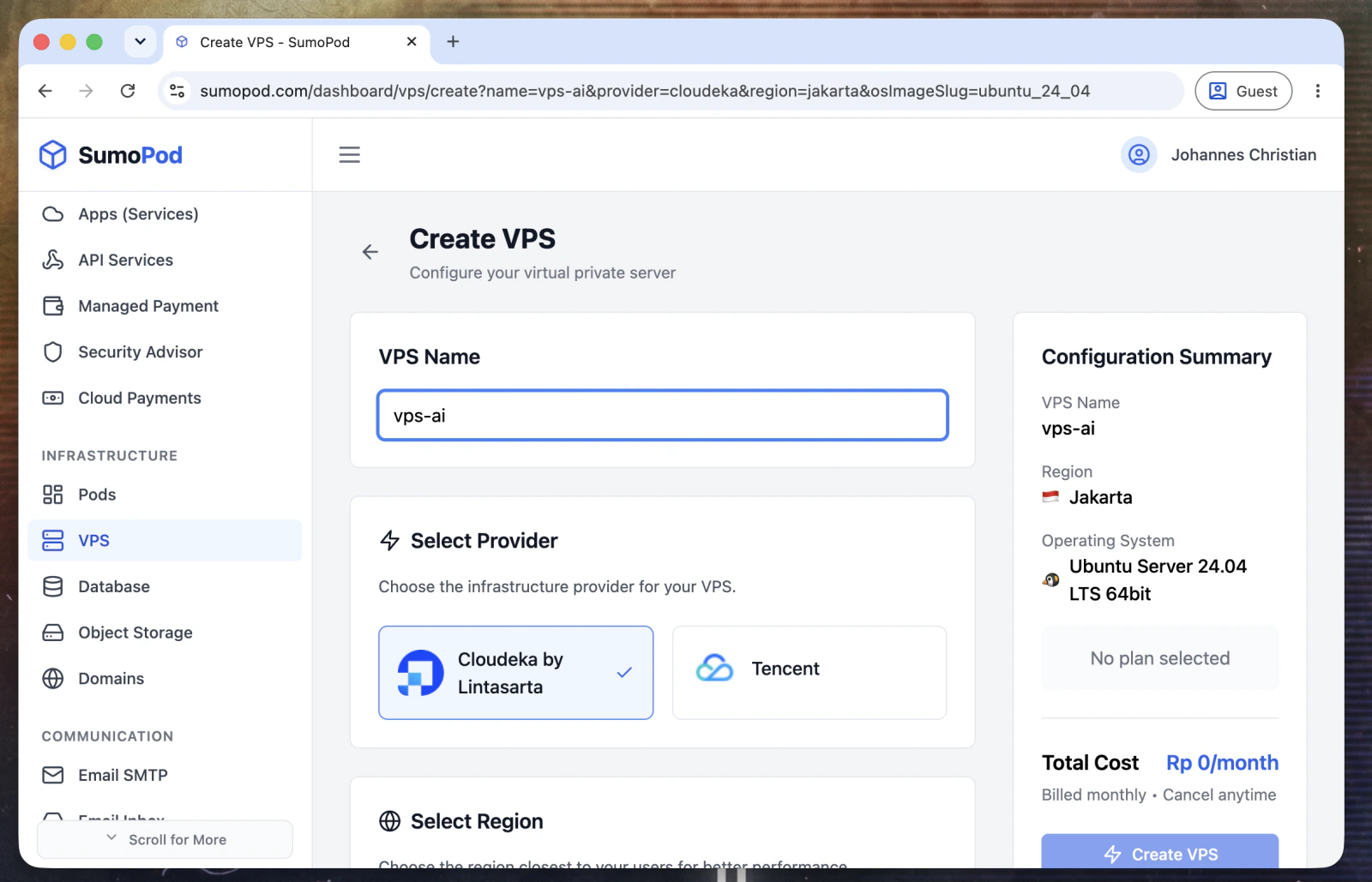 Isi nama VPS, lalu pilih Tencent