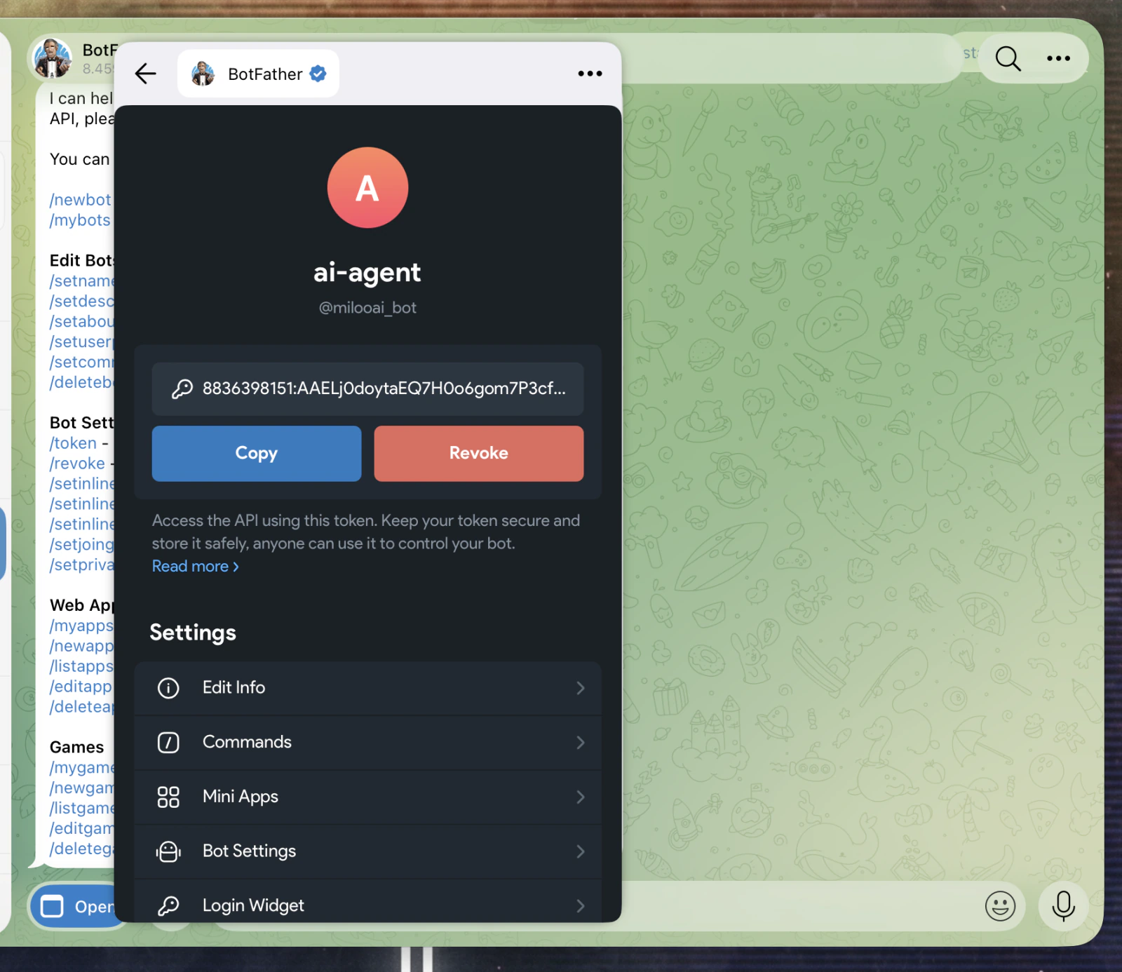 Setelah bot dibuat, copy token-nya