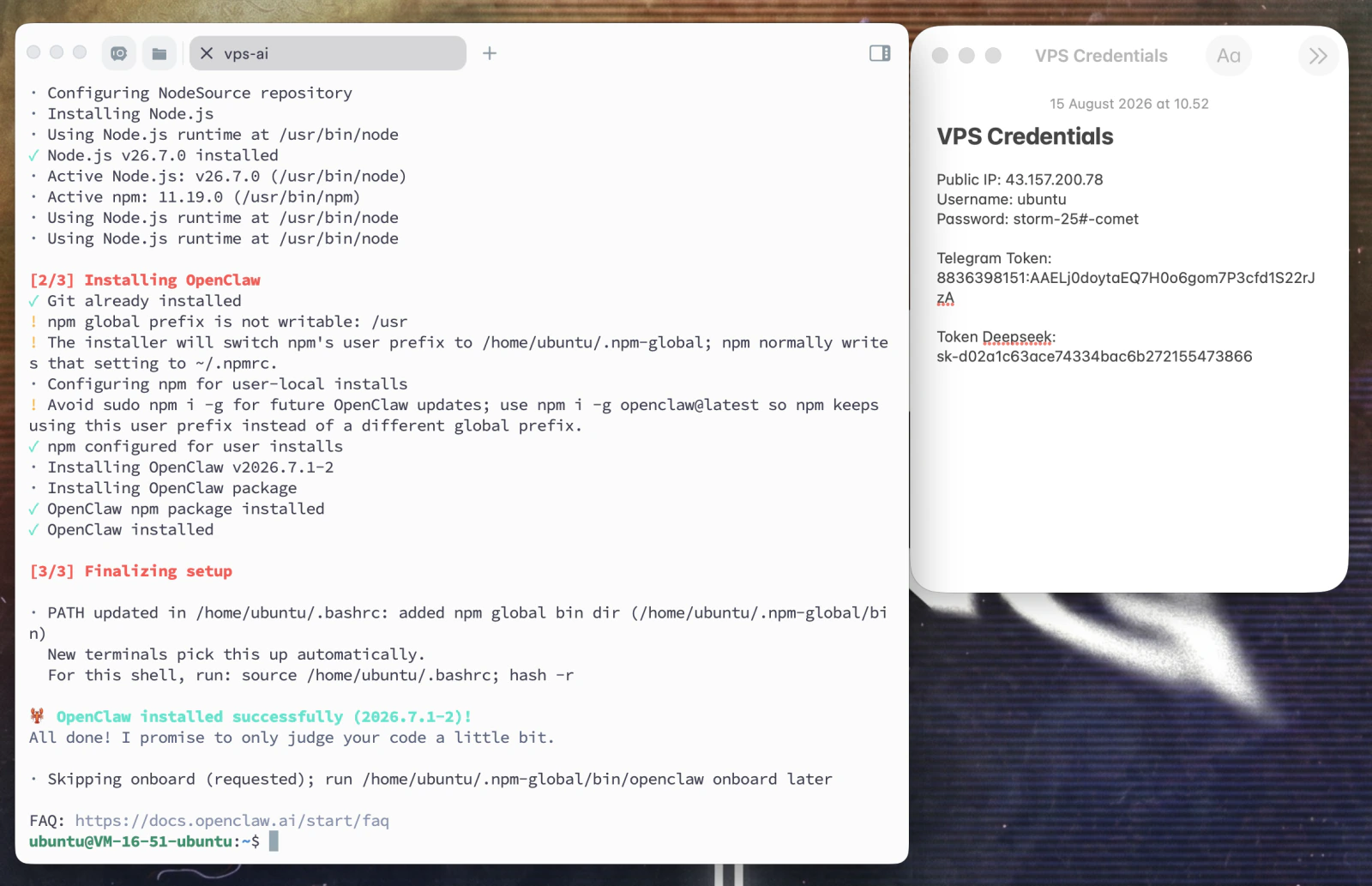 Selesai: <span class='em'>OpenClaw installed successfully</span>