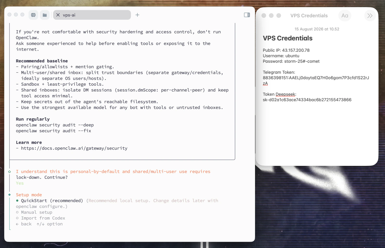 Setup mode: pilih <span class='em'>QuickStart</span>