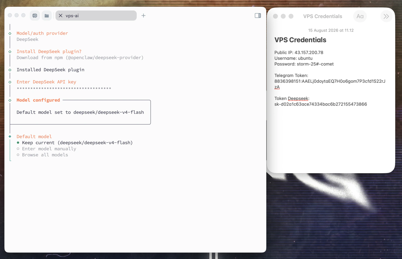 Model DeepSeek sudah dipilih. Pilih Keep current