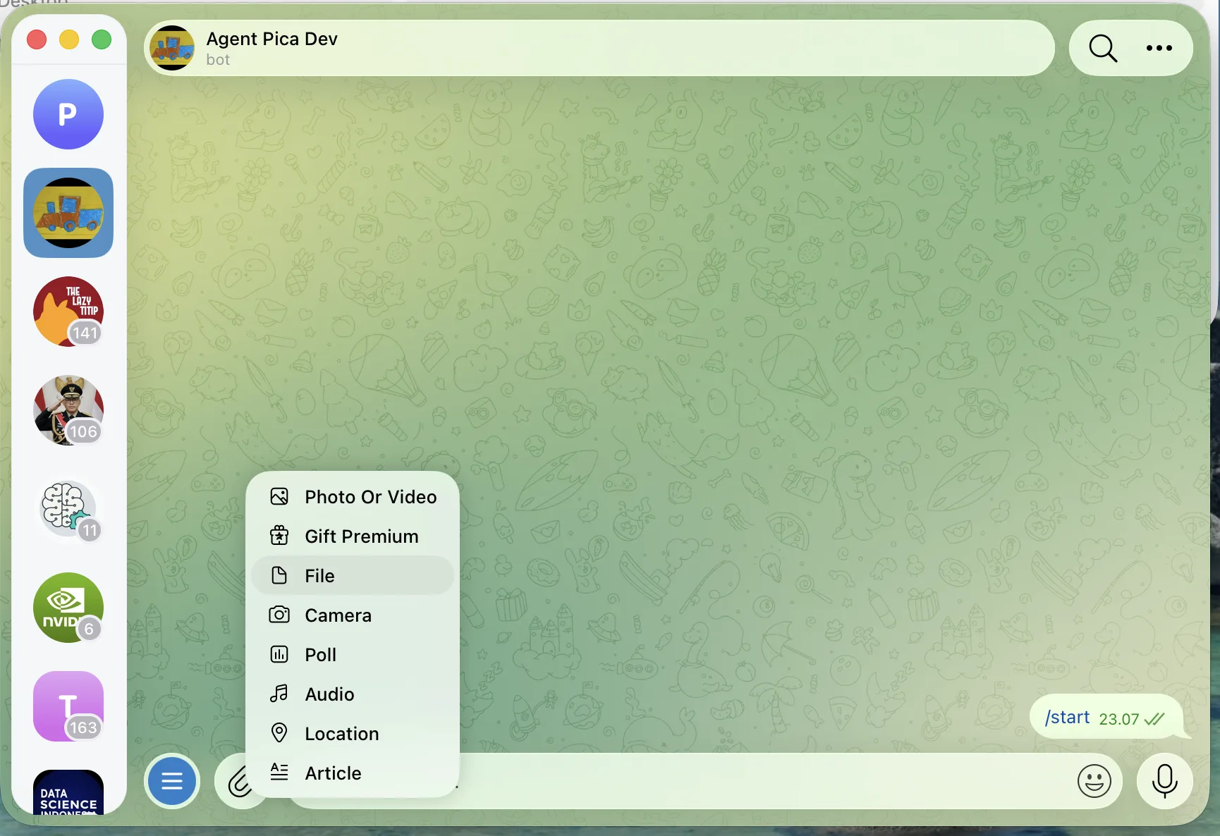 Menu lampiran Telegram, pilih File