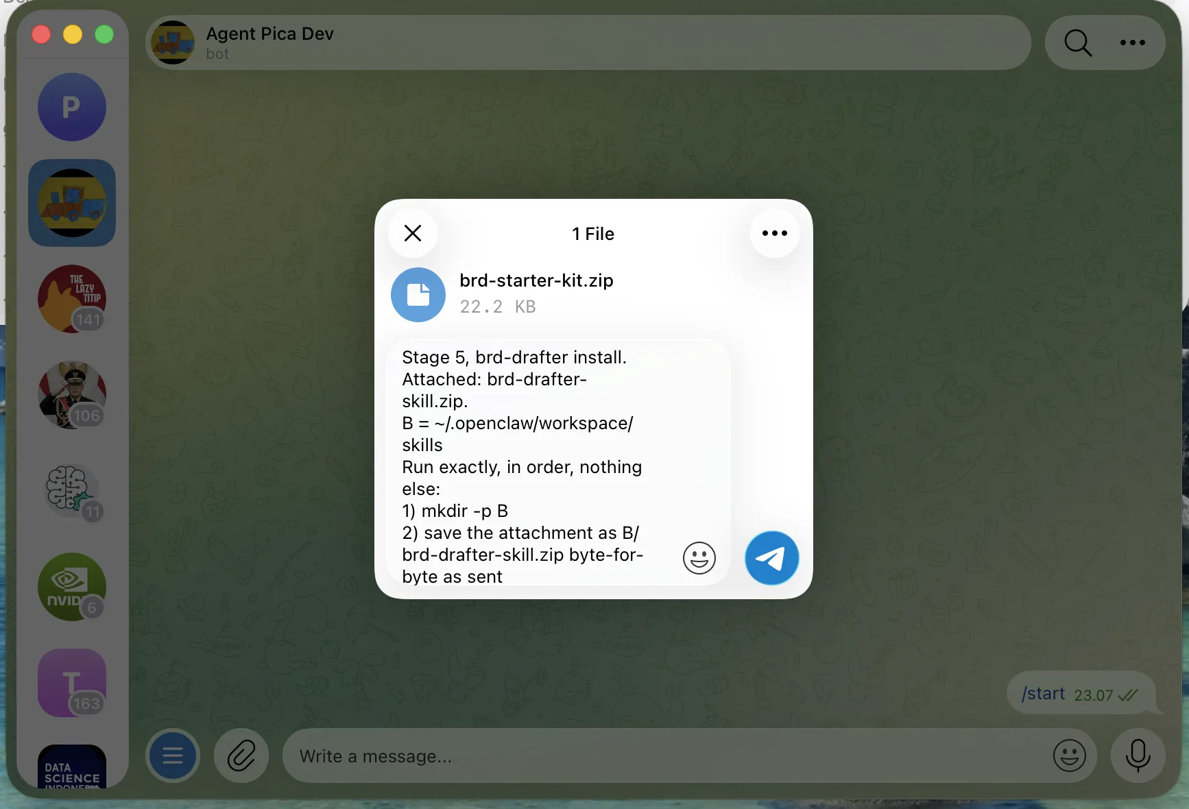 Pratinjau kirim: satu file zip dengan caption Prompt 5